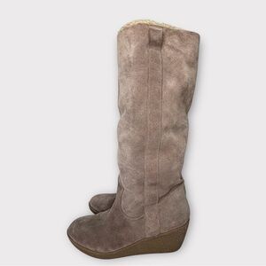 Loft taupe leather suede tall wedge boot